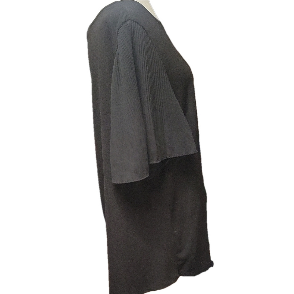 Adrianna Papell Black Relaxed Flowy Short Sleeve Tunic Career Blouse 1x - Picture 4 of 7